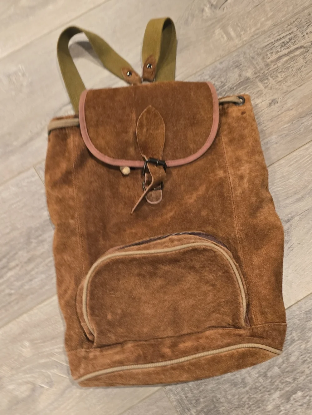 Suede Brown Drawstring Backpack
